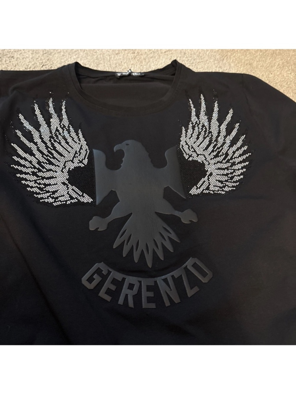 David & Gerenzo Black Rhinestone Wing Eagle Graphic Tee Edgy Streetwear Shirt L - Picture 14 of 15